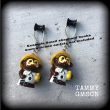 Load image into Gallery viewer, Tanuki earrings, Japanese earrings, Raccoon earrings, Kitsch earrings, Tunnel earrings for stretched ears, Plug earrings, Gauged earrings 8g