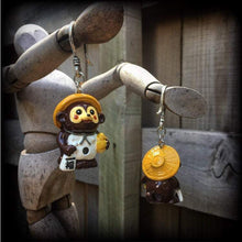 Load image into Gallery viewer, Tanuki earrings, Japanese earrings, Raccoon earrings, Kitsch earrings, Tunnel earrings for stretched ears, Plug earrings, Gauged earrings 8g