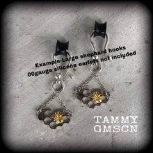 Load image into Gallery viewer, Bee ear hangers, 2 gauge, 0 gauge, 00 gauge ear weights, Gauged earrings for stretched lobes, Tunnel dangles, Plug dangles, Hanging gauges