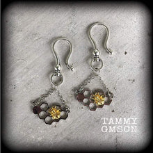 Load image into Gallery viewer, Bee ear hangers, 2 gauge, 0 gauge, 00 gauge ear weights, Gauged earrings for stretched lobes, Tunnel dangles, Plug dangles, Hanging gauges