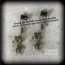 Load image into Gallery viewer, Koi ear weights, Tattoo ear hangers, Tunnel dangles, Plug dangles, Hanging gauges, Gauged earrings, Gauges, Bronze Plug earrings, 00g 0g