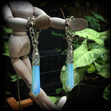 Load image into Gallery viewer, 10mm weights, 00 gauge weights, Opalite ear hangers, Gemstone ear weights, Plug dangles, Gauged earrings, Tunnel dangles, Hanging gauges 0g