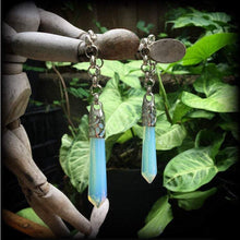 Load image into Gallery viewer, 10mm weights, 00 gauge weights, Opalite ear hangers, Gemstone ear weights, Plug dangles, Gauged earrings, Tunnel dangles, Hanging gauges 0g