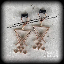 Load image into Gallery viewer, Lucifer earrings, Sigil jewelry, Magick earrings, Wicca, Occult jewelry, Temple of Set, Esoteric, Plug earrings, Tunnel earrings, Gauges 2g