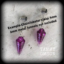 Load image into Gallery viewer, Crystal earrings, Pendulum earrings, Wicca jewelry, Gemstone Plug earrings, Tunnel earrings, Purple Quartz earrings, For pierced ears Gauges