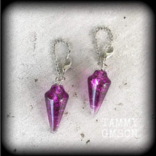 Load image into Gallery viewer, 4mm Crystal ear hangers, 6 gauge Pendulum ear weights, Gemstone Plug dangles, Tunnel dangles, Hanging gauges, Gauged earrings 00g 0g 2g 4g