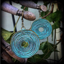 Load image into Gallery viewer, Patina earrings, Bronze earrings, Lovecraft earrings, Vertigo earrings, Boho earrings, Infinity earrings, Tunnel dangles, Plug earrings