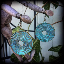 Load image into Gallery viewer, Patina earrings, Bronze earrings, Lovecraft earrings, Vertigo earrings, Boho earrings, Infinity earrings, Tunnel dangles, Plug earrings