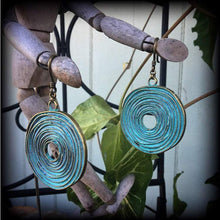 Load image into Gallery viewer, Patina earrings, Bronze earrings, Lovecraft earrings, Vertigo earrings, Boho earrings, Infinity earrings, Tunnel dangles, Plug earrings