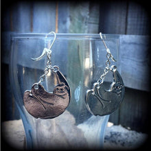 Load image into Gallery viewer, Sloth earrings, Animal earrings, Sloth jewelry, Pet earrings, Plug earrings, Pet jewelry, Tunnel earrings, Gauged earrings, For pierced ears