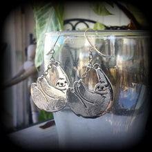 Load image into Gallery viewer, Sloth earrings, Animal earrings, Sloth jewelry, Pet earrings, Plug earrings, Pet jewelry, Tunnel earrings, Gauged earrings, For pierced ears