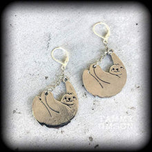 Load image into Gallery viewer, Sloth earrings, Animal earrings, Sloth jewelry, Pet earrings, Plug earrings, Pet jewelry, Tunnel earrings, Gauged earrings, For pierced ears