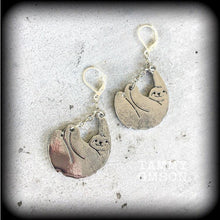 Load image into Gallery viewer, Sloth earrings, Animal earrings, Sloth jewelry, Pet earrings, Plug earrings, Pet jewelry, Tunnel earrings, Gauged earrings, For pierced ears
