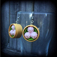 Load image into Gallery viewer, Food earrings Pork Bun Kawaii Bao Manapua Plug earrings Dumpling Gyoza YumCha Tunnel earrings Food Plug earrings Ear hangers Ear weights 0g
