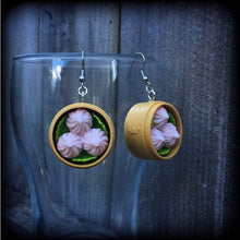 Load image into Gallery viewer, Food earrings Pork Bun Kawaii Bao Manapua Plug earrings Dumpling Gyoza YumCha Tunnel earrings Food Plug earrings Ear hangers Ear weights 0g