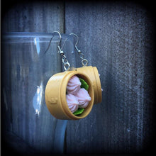 Load image into Gallery viewer, Food earrings Pork Bun Kawaii Bao Manapua Plug earrings Dumpling Gyoza YumCha Tunnel earrings Food Plug earrings Ear hangers Ear weights 0g