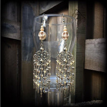 Load image into Gallery viewer, Skull earrings Heart earrings Dangle earrings Erzulie earrings Voodoo earrings Chandelier earrings Santeria jewelry Voodoo Day of the dead