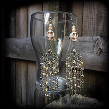 Load image into Gallery viewer, Skull earrings Heart earrings Dangle earrings Erzulie earrings Voodoo earrings Chandelier earrings Santeria jewelry Voodoo Day of the dead