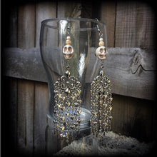 Load image into Gallery viewer, Skull earrings Heart earrings Dangle earrings Erzulie earrings Voodoo earrings Chandelier earrings Santeria jewelry Voodoo Day of the dead