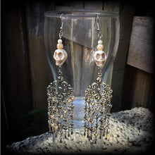 Load image into Gallery viewer, Skull earrings Heart earrings Dangle earrings Erzulie earrings Voodoo earrings Chandelier earrings Santeria jewelry Voodoo Day of the dead