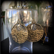 Load image into Gallery viewer, Voodoo earrings, Large bronze earrings, Tribal earrings, Ornate bronze earrings, Ogoun jewelry, Tunnel earrings, Plug earrings, Loa jewelry