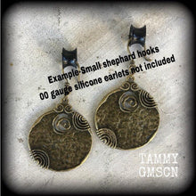 Load image into Gallery viewer, Voodoo earrings, Large bronze earrings, Tribal earrings, Ornate bronze earrings, Ogoun jewelry, Tunnel earrings, Plug earrings, Loa jewelry