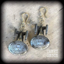 Load image into Gallery viewer, Star Trek 2 gauge Ear hangers Sci Fi Ear weights Geek Hanging gauges Nerd Tunnel dangles Plugs Gamer Stretched ears Plug dangles Gauges 00g