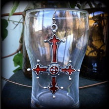 Load image into Gallery viewer, Single earring, Red inverted Cross earring, Satanic jewelry, Evil, Gothic, Esoteric, Occult jewelry, Tunnel earring, Plug dangle, CoS, TOS
