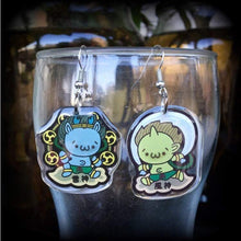 Load image into Gallery viewer, Fujin, Raijin, Shinto earrings, Yakusa, Japanese earrings, Mythology, Monster earrings, Demon earrings, Kawaii earrings, Tunnel earrings