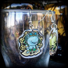 Load image into Gallery viewer, Fujin, Raijin, Shinto earrings, Yakusa, Japanese earrings, Mythology, Monster earrings, Demon earrings, Kawaii earrings, Tunnel earrings