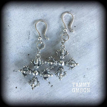 Load image into Gallery viewer, Double dorje Vajra earrings, Shiva earrings, Buddhist jewelry, Ethnic earrings, Tunnel earrings, Plug earrings, Hindu, Buddha earrings