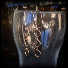 Load image into Gallery viewer, Minimal earrings, Circle drop earrings, Tiered circle earrings, Geometric jewelry, Fashion earrings, Metal work, Pierced ears, Gauges