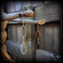 Load image into Gallery viewer, Oval earrings, Gold geometric earrings, Tiered oval earrings, Geometric jewelry, Drop earrings, Metal work, Pierced ears, Gauged earrings