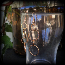 Load image into Gallery viewer, Minimalist earrings, Circle drop earrings, Tiered circle earrings, Geometric jewelry, Gifts for her, French hooks, Pierced ears, Gauges
