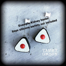Load image into Gallery viewer, Sushi earrings, Onigiri earrings, Sushi jewelry, Food jewelry, Rice jewelry, Japanese earrings, Yum Cha jewelry, Tunnel dangles, Plug gauges