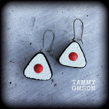 Load image into Gallery viewer, Sushi earrings, Onigiri earrings, Sushi jewelry, Food jewelry, Rice jewelry, Japanese earrings, Yum Cha jewelry, Tunnel dangles, Plug gauges