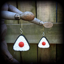 Load image into Gallery viewer, Sushi earrings, Onigiri earrings, Sushi jewelry, Food jewelry, Rice jewelry, Japanese earrings, Yum Cha jewelry, Tunnel dangles, Plug gauges