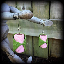 Load image into Gallery viewer, Sakura Mochi Wagashi earrings, Kawaii earrings, Kitsch earrings, Food, Japanese earrings, Tunnel earrings, Plug dangles, For pierced ears