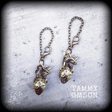 Load image into Gallery viewer, Anatomical heart earrings, Heart jewelry, Zombie earrings, Halloween earrings, Science earrings, ER earrings, Plug earrings, Curiosities