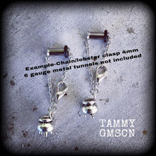 Load image into Gallery viewer, 6 gauge 4mm weights 5mm weights Cauldron earrings Witches earrings Coven earrings Plug earrings Witch craft Tunnel earrings 8mm Plug dangles