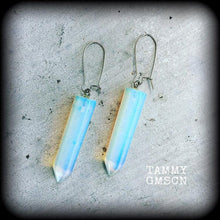 Load image into Gallery viewer, Opalite earrings, Moonstone earrings, Dangle earrings, Stone earrings, Boho earrings, French hooks, Kidney hooks, For pierced ears