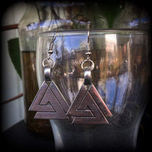 Load image into Gallery viewer, Valknut earrings, Norse earrings, Viking earrings, Triple triangle earrings, Asatru jewelry, Neopagan earrings, Earrings for pierced ears