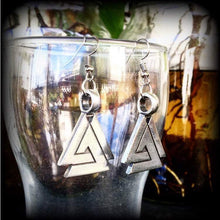 Load image into Gallery viewer, Valknut earrings, Norse earrings, Viking earrings, Triple triangle earrings, Asatru jewelry, Neopagan earrings, Earrings for pierced ears