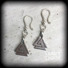 Load image into Gallery viewer, 6mm tunnel dangles, Norse ear weights, Valknut ear hangers, Norse jewelry, Tunnel dangles, Earrings for stretched ears, Plug dangles, Gauges