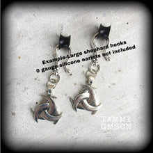 Load image into Gallery viewer, 0 gauge tunnel earrings Norse tunnel dangles 8mm plug earrings Odins Horn ear weights Asatru jewelry Hanging gauges Gauged earrings Gauges
