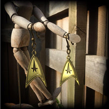 Load image into Gallery viewer, 2 gauge ear weights Bronze tunnel dangles Star Trek ear hangers Tunnel earrings Hanging gauges Plug dangles Earrings for stretched lobes