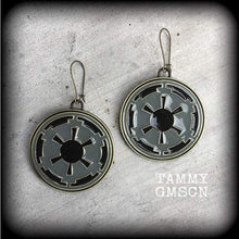 Load image into Gallery viewer, Star Wars earrings Science Fiction earrings Imperial Empire earrings Nerd earrings Gamer earrings For pierced ears Gauges Tunnel earrings