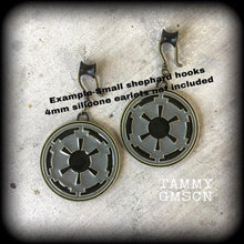 Load image into Gallery viewer, Star Wars earrings Science Fiction earrings Imperial Empire earrings Nerd earrings Gamer earrings For pierced ears Gauges Tunnel earrings