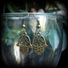 Load image into Gallery viewer, Hamsa earrings, Hand of Fatima earrings,  Evil eye earrings, Hand of Miriam, Hamsa hand, For pierced ears, Plug earrings, Tunnel earrings