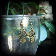 Load image into Gallery viewer, Hamsa earrings, Hand of Fatima earrings,  Evil eye earrings, Hand of Miriam, Hamsa hand, For pierced ears, Plug earrings, Tunnel earrings